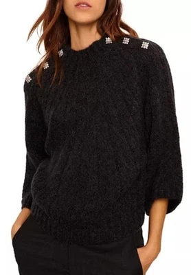 New ba&sh Button Embellished Sweater In Dark Charcoal Size M - Photo 1/4