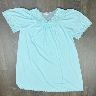 Camisón vintage Shadowline espuma de mar azul encaje escote en V para mujer talla mediana Foto 1 de 3
