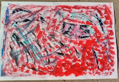 Papel acuarela expresionismo abstracto original 24 por 36 pulgadas pintura roja Foto 1 de 4