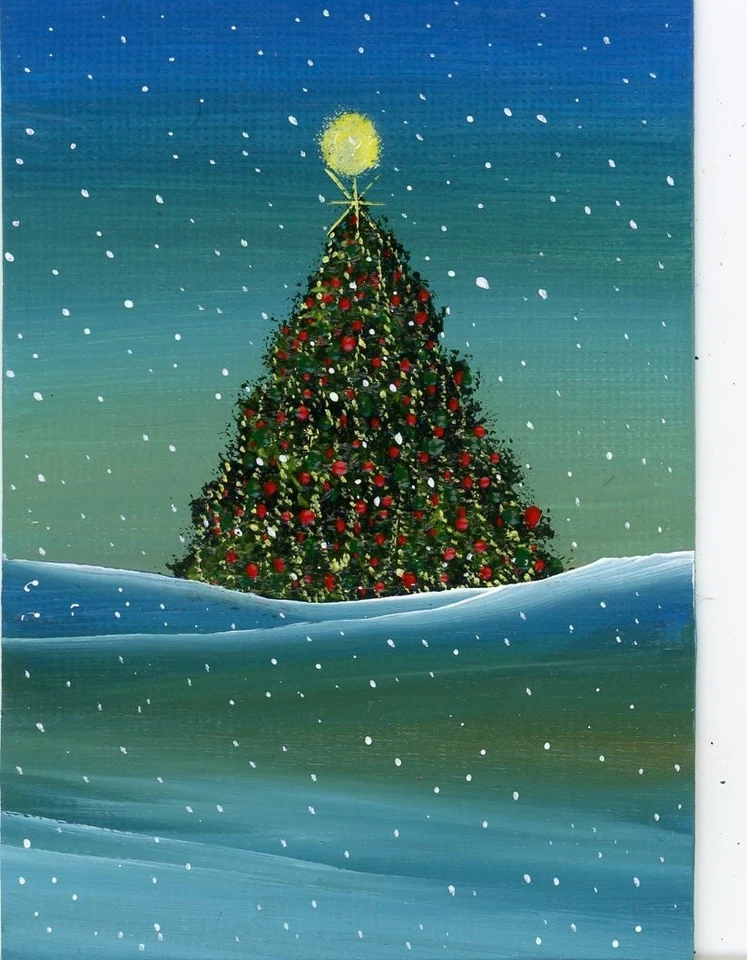 ACEO Original Acrílico Árbol de Navidad Nieve Navidad Coleccionable Miniatura Arte HIMAS Foto 1 de 1