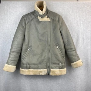 Top Shop Grey jacket cream faux fur Size 14 - Picture 1 of 9