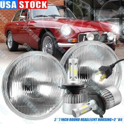 Par de faros redondos LED de 7 pulgadas DOT faros bombillas altas/bajas para MG MGB 1969-1981 Foto 1 de 4
