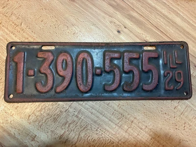 1929 ILLINOIS METAL  LICENSE PLATE 1 390 555 VINTAGE 29 IL TAG - Image 1 of 3