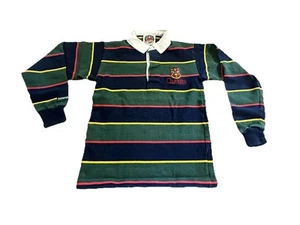 VTG Barbarian Rugby Queens University Long Sleeve Striped Polo Shirt Youth MED - Picture 1 of 4