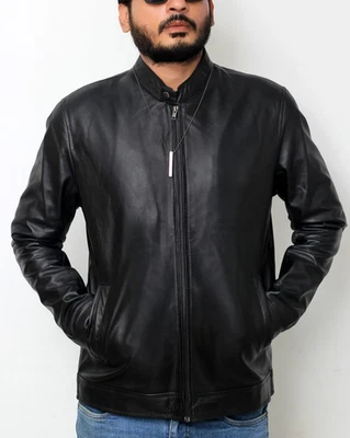 Chaqueta de cuero de oveja para hombre mediana hecha a mano Foto 1 de 3