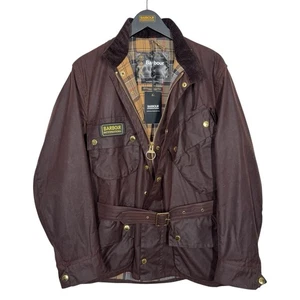 Barbour International Giacca Cera Originale Marrone 38 Piccola Cintura Biker Nuova con etichette Rara - Foto 1 di 20