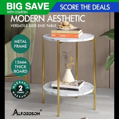 ALFORDSON Side Table Bedside Table Sofa End Nightstand Marble Shelf Gold - image 1 of 4