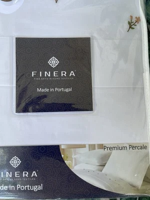 Finera Portugal NWT 4pc Queen Sheet Set Luxury Percale White Embroidery - Image 1 of 4