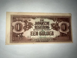 Netherlands Dutch Indies 1 Gulden WW2 WWII Japan Japanese Invasion Banknote 1942 - Picture 1 of 2