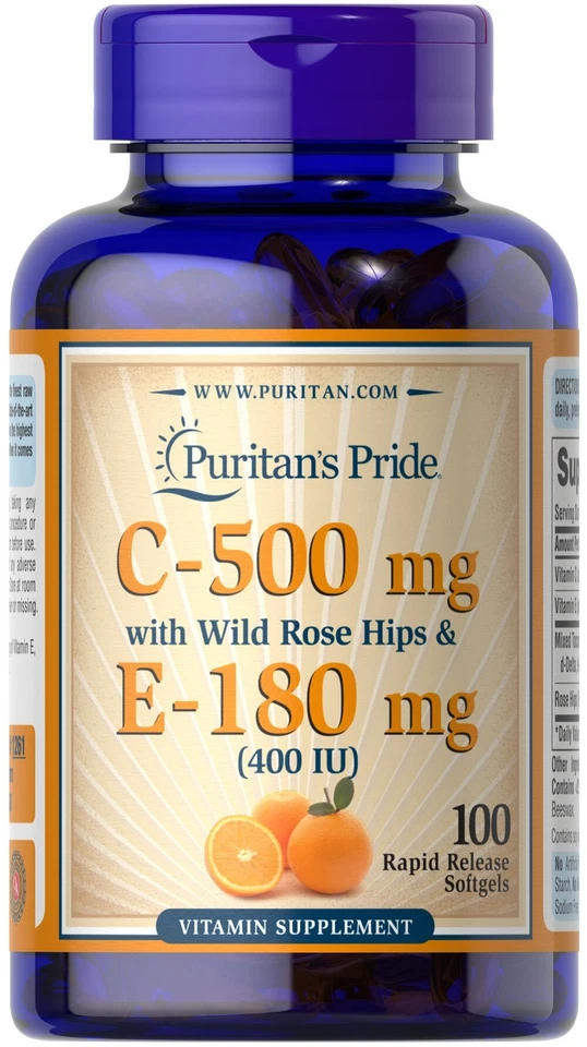 Puritan's Pride Vitamina C y E 500 mg/400 UI con Rosa Mosqueta - 100 Cápsulas Blandas Foto 1 de 1