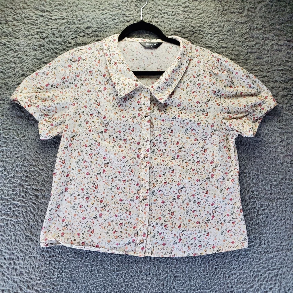 Allegra K Top Womens XL Multicolor Floral Button Down Peter Pan Collar - Image 1 of 4