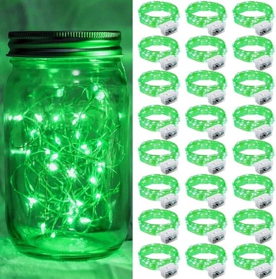 CHZK 24 Pack Green Fairy Lights 7Ft 20 LED Twinkle String Battery 24,
