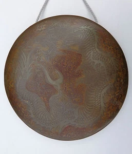 Original Rare 19th Century or Earlier Japanese Dragon Gong w/ Stick Mallet !🐉 - Picture 1 of 12