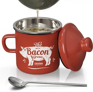 PGYARD Mini Bacon Grease Container with Strainer - 15OZ Enamel Grease Saver, Far - Picture 1 of 12