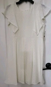 Poppies And Roses Girls Eyelet Flutter Sleeve Short Dress Ivory Size 14 - Picture 1 of 8