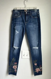 Driftwood Jackie Damenjeans bestickt mit Blumenmuster blau W 26 L 28 - Bild 1 von 8