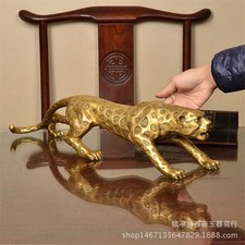 Chinese Folk Bronze Copper Lucky Money Leopard Cheetah Art Statue Figures26cm /
