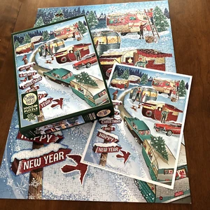 Christmas Campers Cobble Hill Jigsaw Puzzle Random Cut 19x27 *1 Piece Missing* - Picture 1 of 15