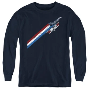 Top Gun Kids Long Sleeve Shirt Red White Blue Stripes Navy Tee - Picture 1 of 1