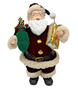 1980er Weihnachtsmann Weihnachtsfigur in dunkelrotem Samtanzug steht 12" hoch SCHÖN - Bild 1 von 7