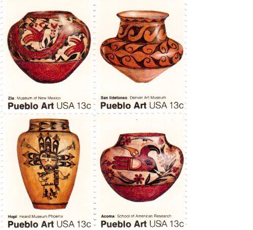 Scott # 1706-9 .. 13 Cent..Pueblo Art... 2 Blocks of 4 In Order.   - Image 1 of 1