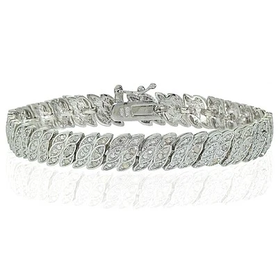Brazalete de tenis con hoja de diamante natural de 1,00 quilates en latón chapado en oro, rosa o plata Foto 1 de 3