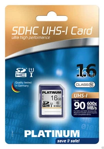 Platinum 16 GB SDHC UHS-I Speicherkarte • Class 10 Speicher bis zu 90 MB/s lesen - Bild 1 von 1