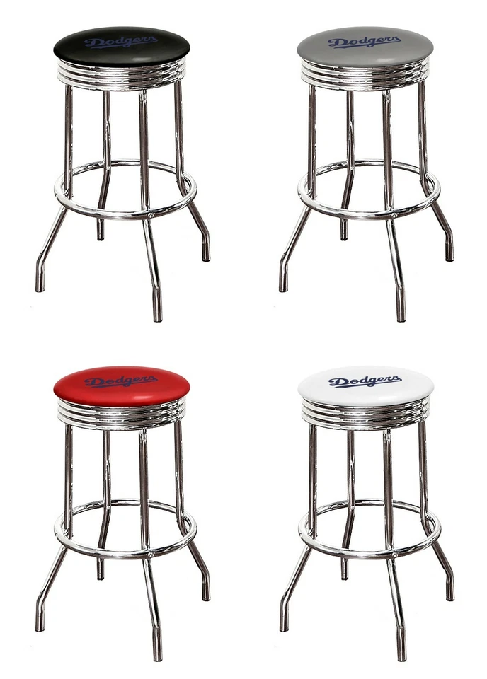 Taburete de Bar MLB 24" Alto Retro Cromo Asiento Giratorio Color Vinilo Equipo Logo Calcomanía Foto 1 de 1