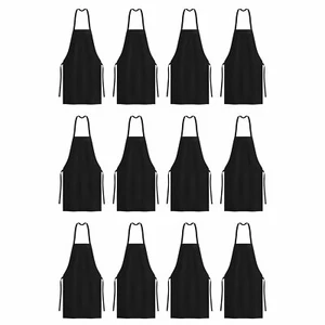 12 Pack of Kitchen Aprons - Full Bib Size Polyester Apron - Black Red or White