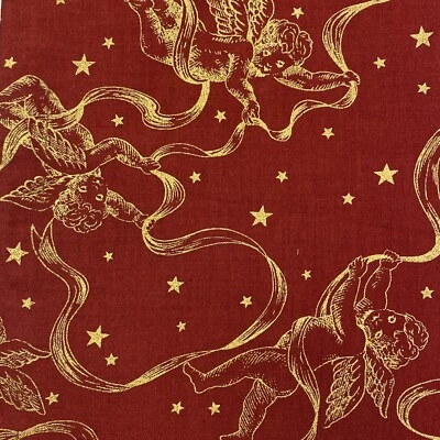 Cotton Blend Fabric Burgundy With Gold Angel Print 1-1/2 Yds x 43” W Northcott - Image 1 of 4