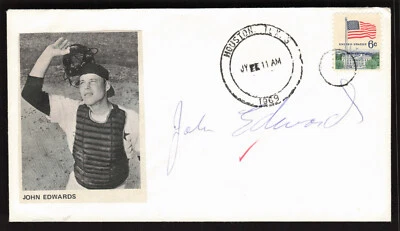 约翰尼·爱德华兹签名贴在照片上Cachet信封辛辛那提红人队亲笔签名 — 第 1/2 张图片