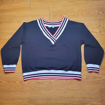 Sudadera para mujer Rebecca Minkoff negra Kristine cuello en V rayas talla mediana Foto 1 de 4