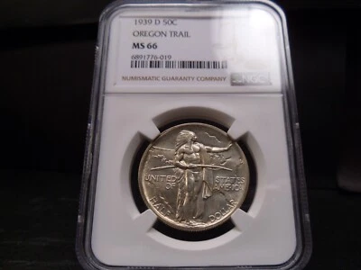 1939-D MS66 Oregon Trail Commemorative Silver Half Dollar NGC Certified Gem - Image 1 of 4
