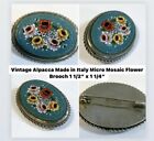 Vintage Alpacca Made In Italy Micro Mosaic Flower Brooch 1 1/2” X 1 1/4” 