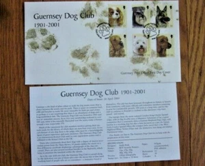 GUERNSEY DOG CLUB 2001 6 STAMP SPANIEL SHEPHERD TERRIER DACHSCHUND SCHNAUZER FDC - Picture 1 of 1