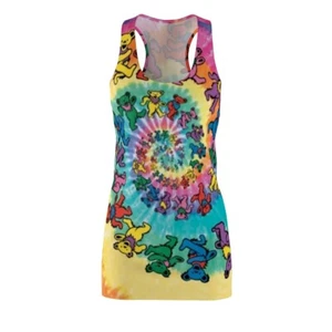 Women's Cut & Sew Racerback Dress. Grateful Dead Kaleidoscope Bears - Picture 1 of 36