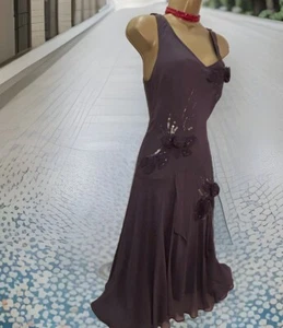 Phase Eight Cocoa Brown Silk Chiffon Bias Cut Sheath Occasion Midi Dress UK 12 - Picture 1 of 18