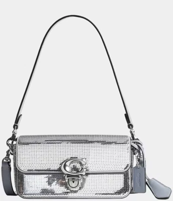 NWT $425 COACH Studio Baguette Sequin Shoulder Crossbody Bag Silver - Image 1 of 4