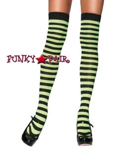 Leg Avenue Opaque Wide Striped Thigh High Stockings Sexy Costume Green Cosplay