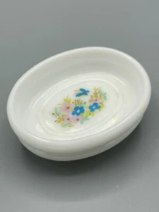 Vintage Avon Pedestal Milk Glass Soap Dish Butterflies And Florals 4.5” X 3.75” - Picture 1 of 8