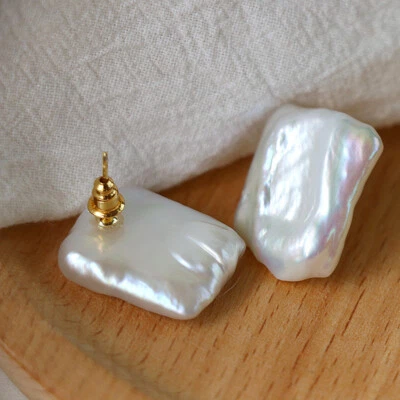 Pendientes de perlas barrocas naturales cuadradas retro temperamento enorme 16x22mm  Foto 1 de 4