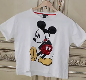 T-shirt Disney x Zara Topolino con paillettes bianca taglia grande - Foto 1 di 5