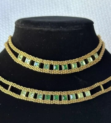 Givenchy Elegant Green Stone Gold Plated Choker Bracelet Set - Image 1 of 4