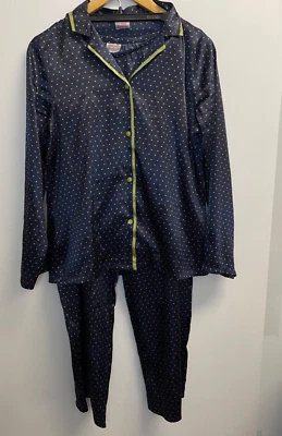 Pijama de satén Gilligan & O'Malley para mujer talla S a lunares 2 piezas azul marino/verde Foto 1 de 4