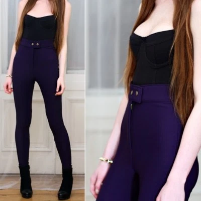 Vintage American Apparel Riding Pants Purple Ribbed Trousers Stretch Leggings XS - Image 1 of 4