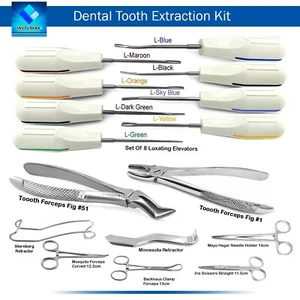 INSTUMAX Juego de 16 Pinzas de Extracción Dental Elevadores Luxantes Kit de Cirugía Oral - Imagen 1 de 10