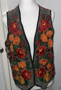 Vintage Velvet Floral Vest Women’s Multicolored Embroidered No Size Best Guess M - Picture 1 of 6