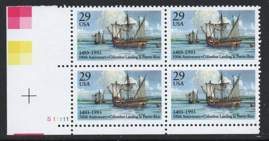 ALLYS US Plate Block Scott #2805 29c Columbus - Puerto Rico [4] MNH F/VF [STK] - Image 1 of 1