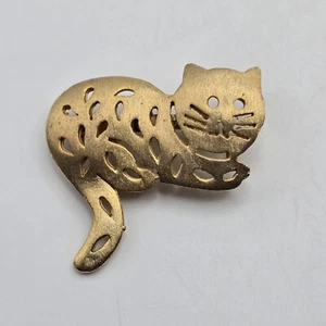 Spilla gattino gatto ritagliata tono oro scuro ultra artigianale 1,75"W - Foto 1 di 7