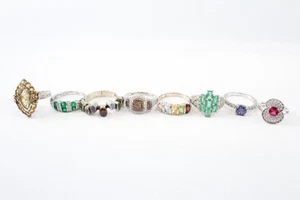 Sterling Silver Rings Gemstone Diamond Ruby x 8 (29g) - Picture 1 of 6